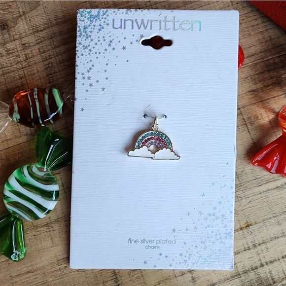 Unwritten Rainbow Multicolor Crystal Charm Fine Silver Plated NWT - Picture 1 of 3